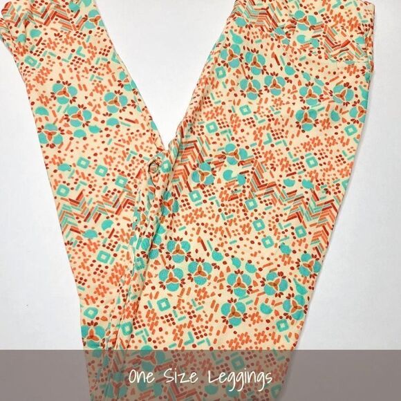 LuLaRoe OS Leggings Pale Yellow Aqua Red Orange NEW - Picture 1 of 1
